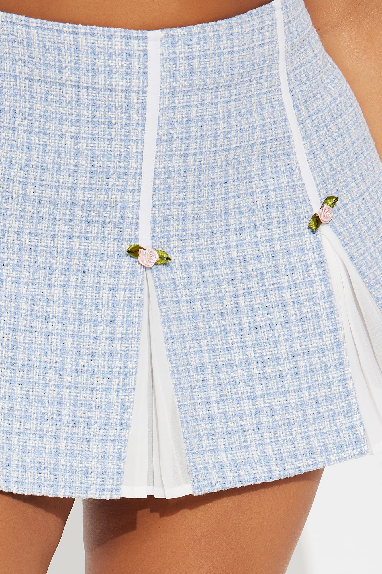 Let's Have Tea Tweed Pleated Mini A-Line Skirt - Light Blue