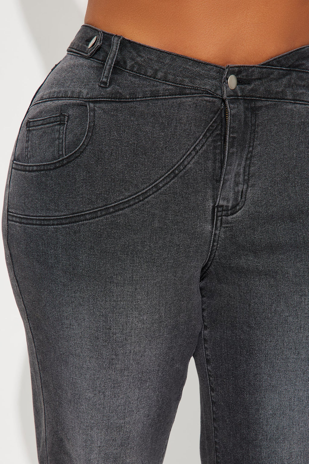 Best Angle Waistband Tab Wide Leg Jeans - Black Wash