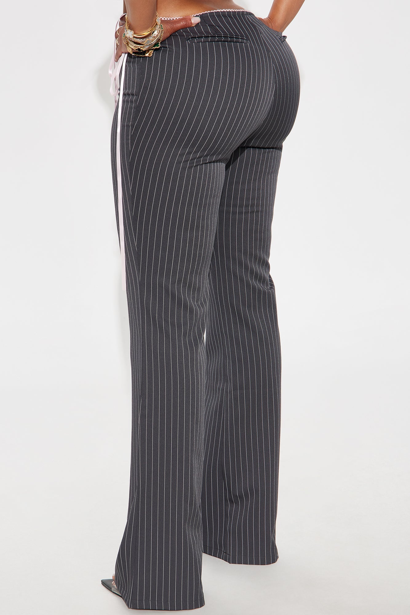 Sweet And Sassy Lace Up Pinstripe Flare Pant - Charcoal