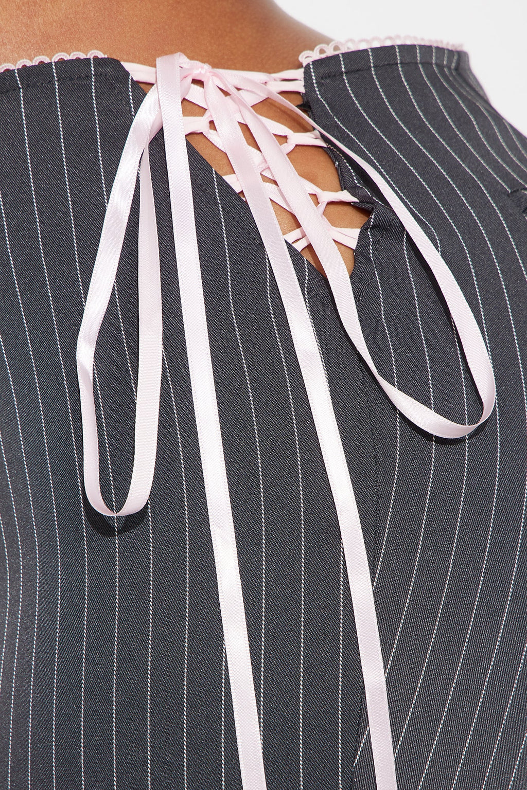 Sweet And Sassy Lace Up Pinstripe Flare Pant - Charcoal