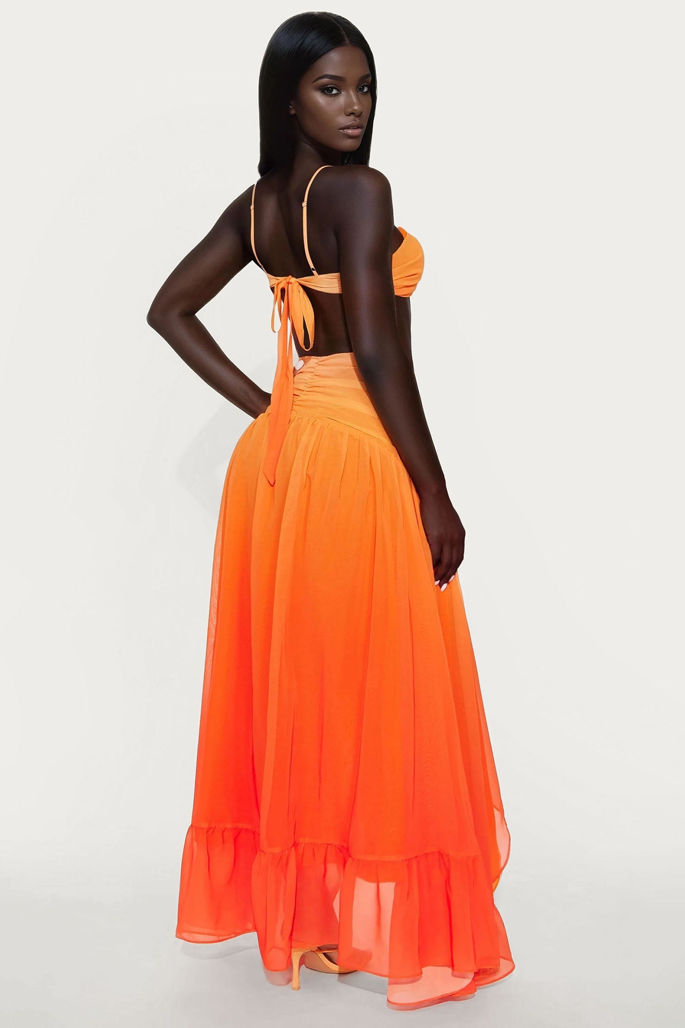 Kiara Ombre Halter Maxi Skirt Set - Orange