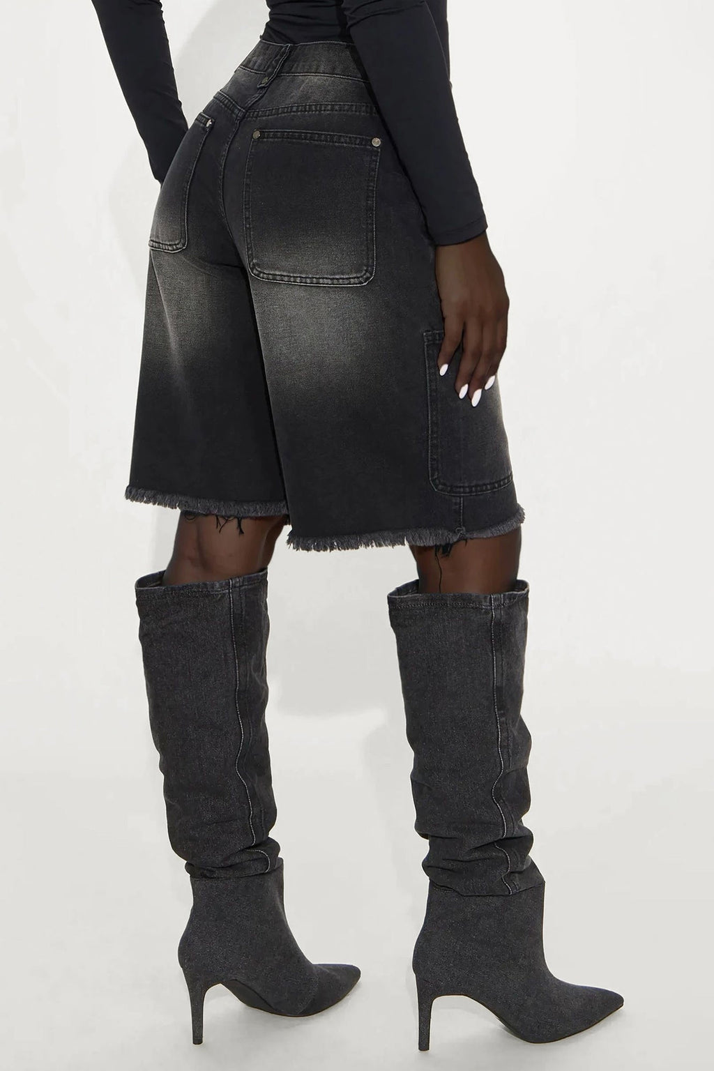 Out Of Your Way Utility Denim Jorts - Black Wash