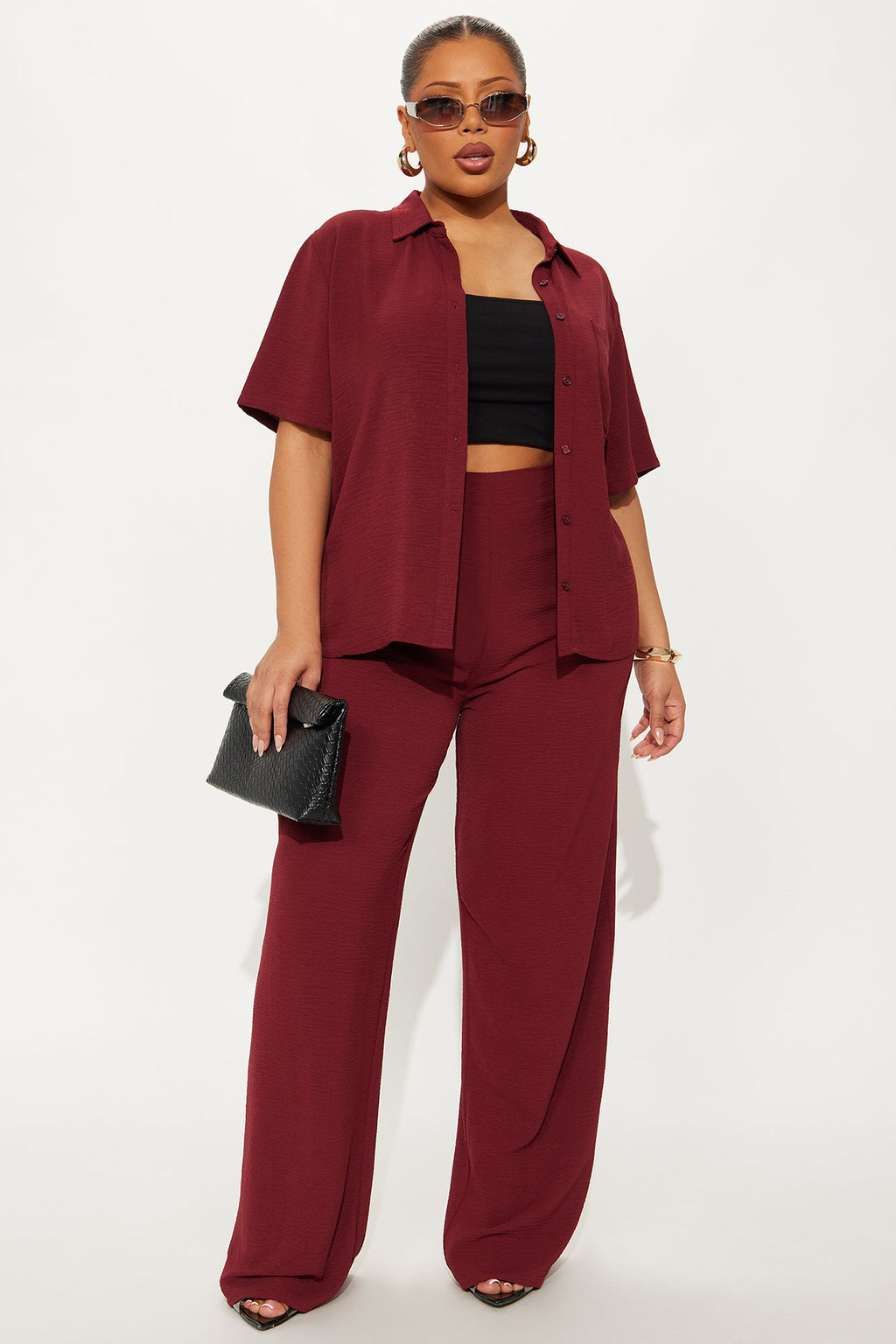 Makenzie Short Sleeve Pant Set - Wine