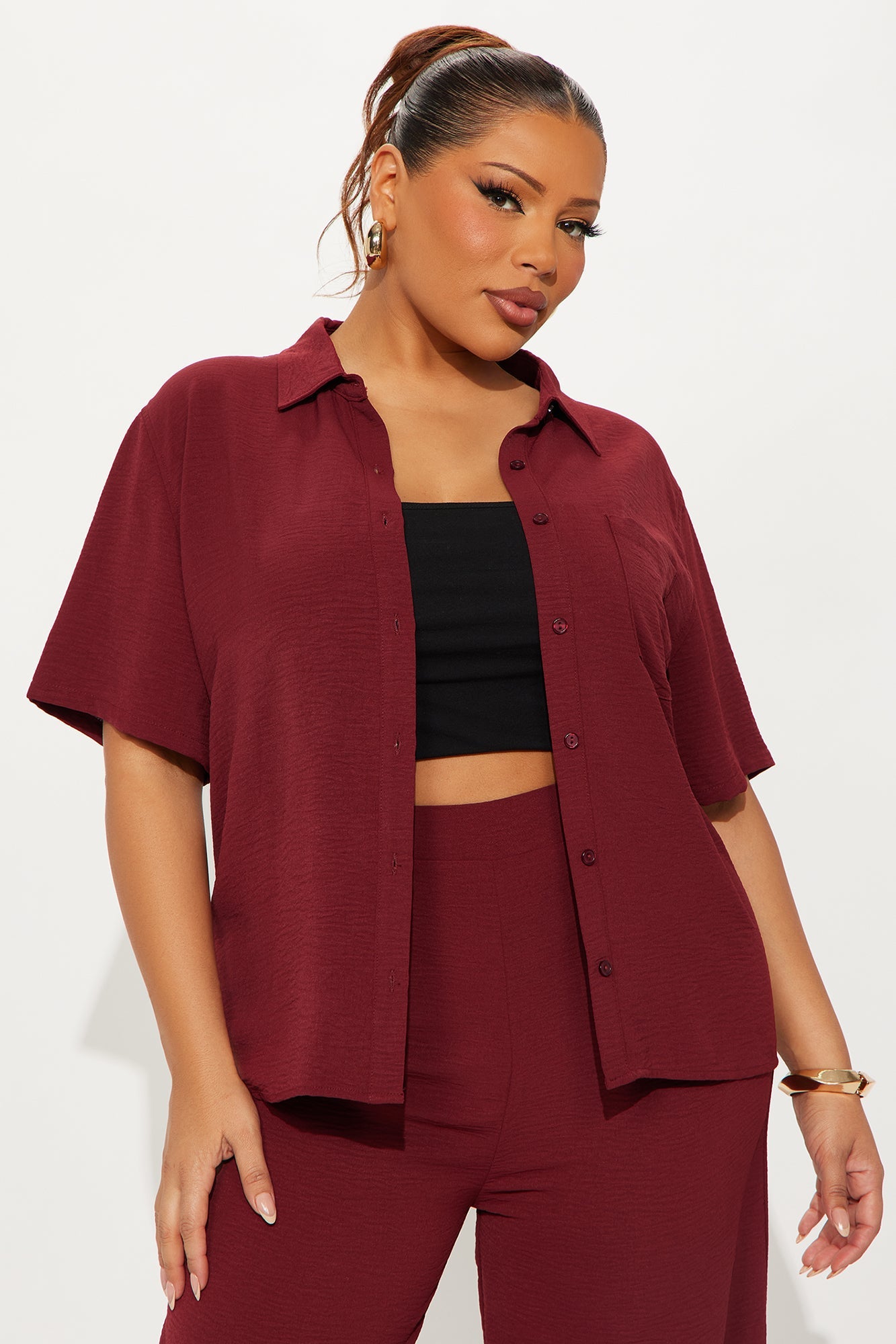 Makenzie Short Sleeve Pant Set - Wine