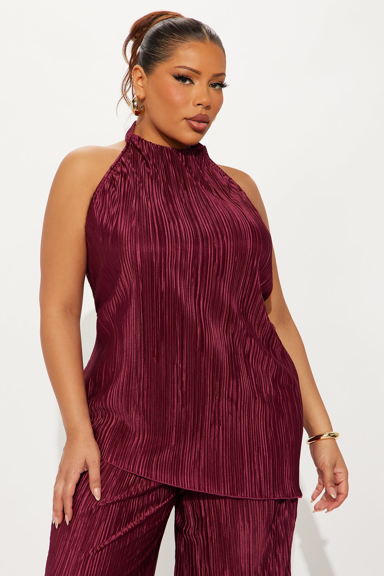 Lily Halter Top Pant Set - Burgundy