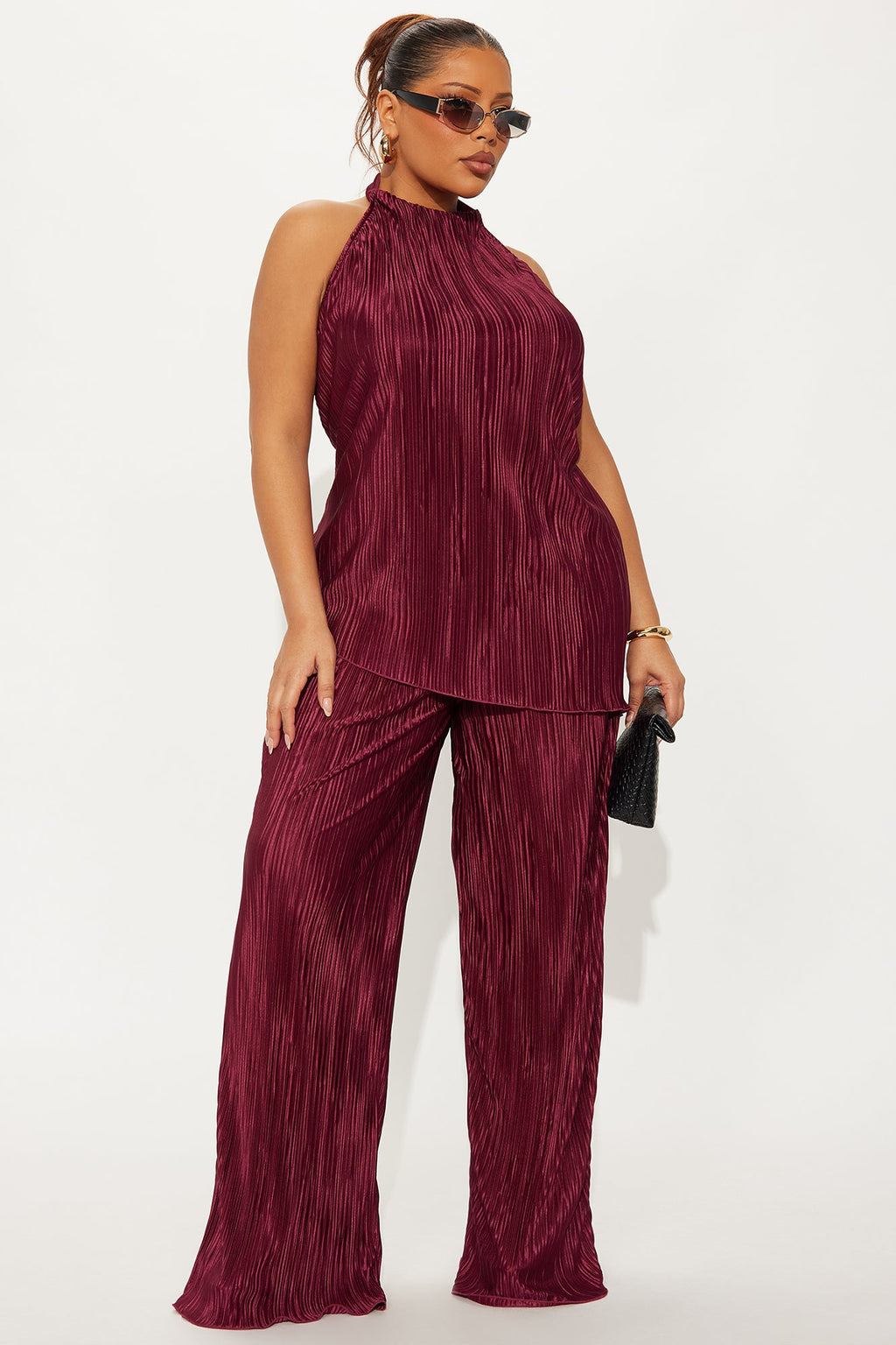 Lily Halter Top Pant Set - Burgundy