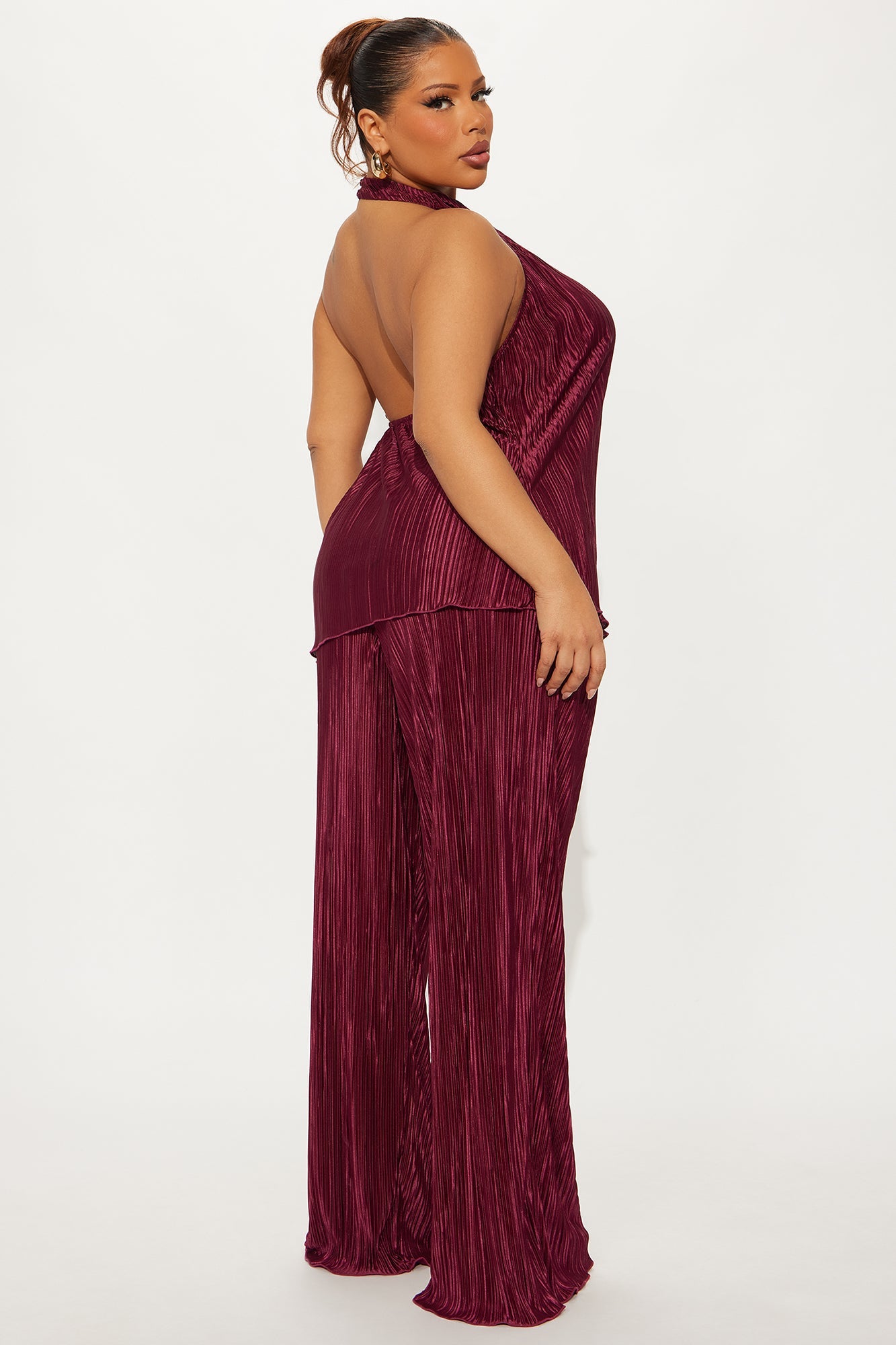 Lily Halter Top Pant Set - Burgundy