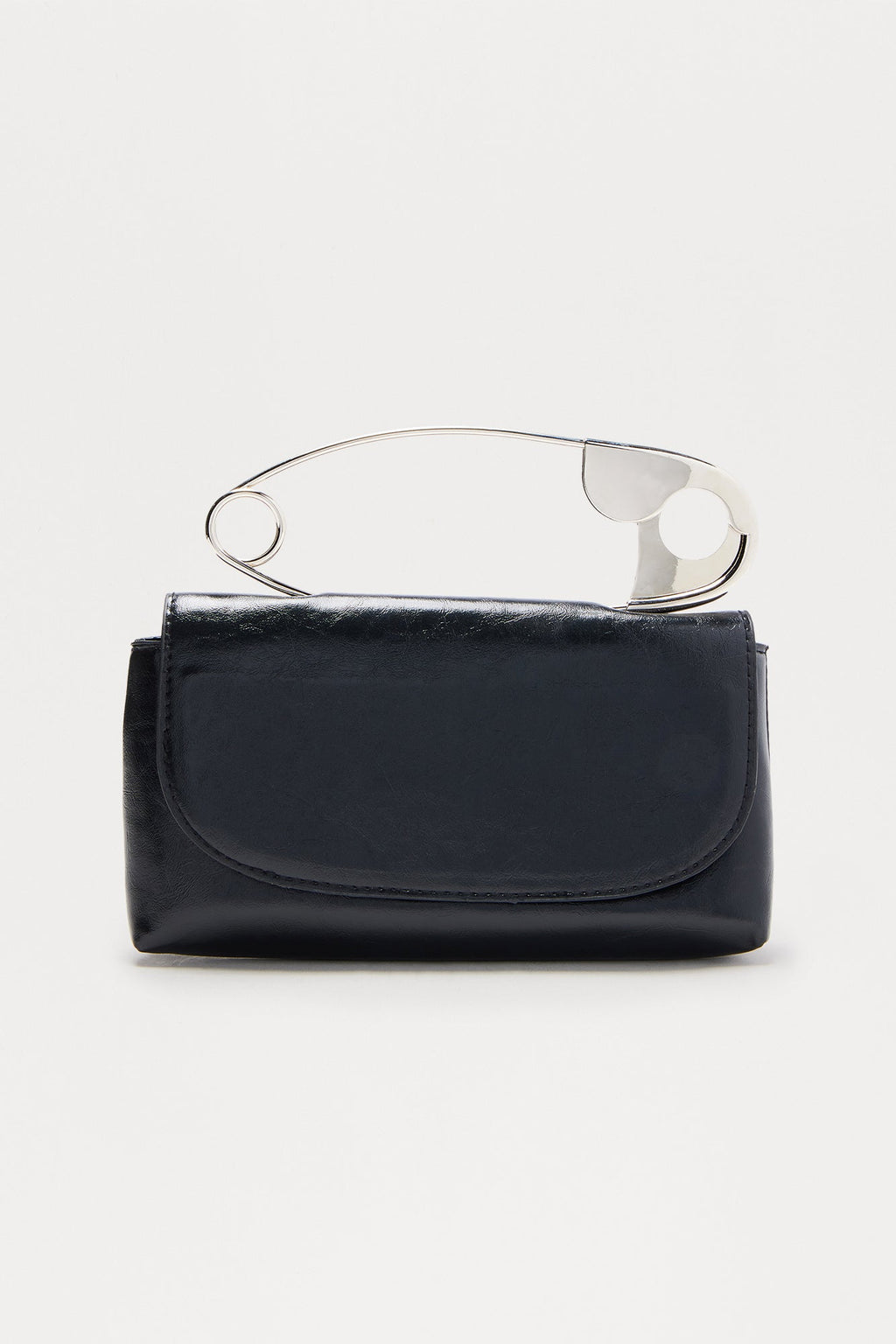 Safety Pin Faux Leather Clutch - Black
