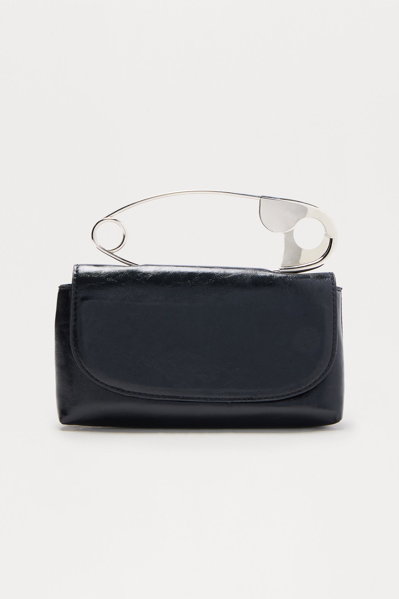 Safety Pin Faux Leather Clutch - Black