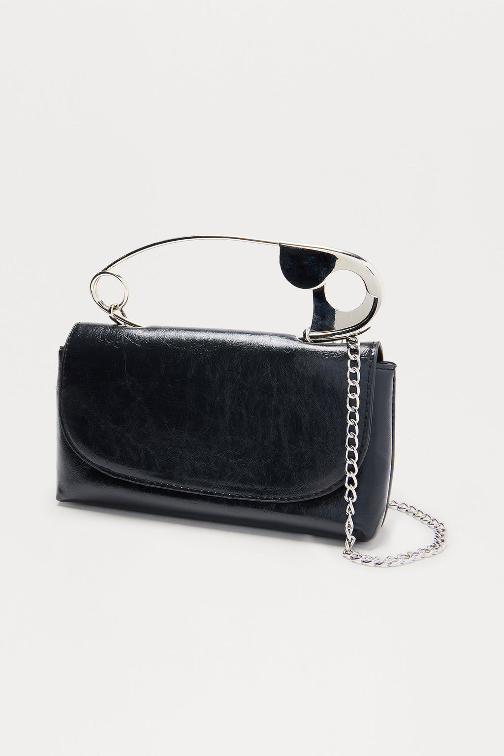 Safety Pin Faux Leather Clutch - Black