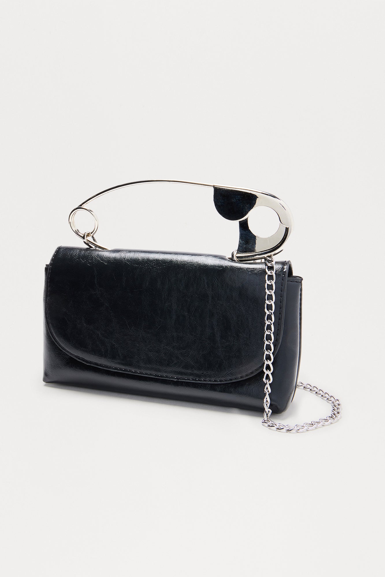 Safety Pin Faux Leather Clutch - Black