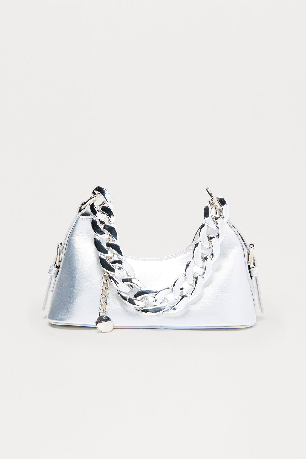 Chained Siren Metallic Faux Leather Handbag - Silver