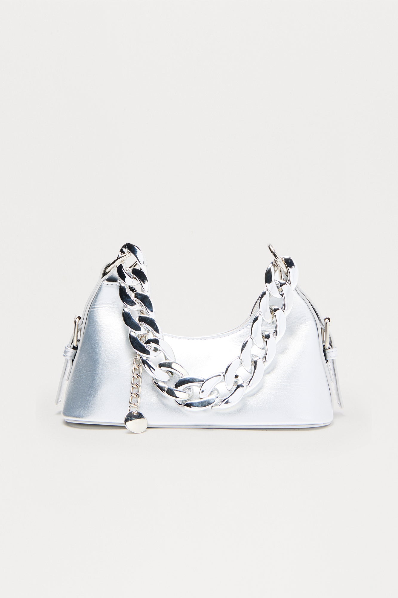 Chained Siren Metallic Faux Leather Handbag - Silver
