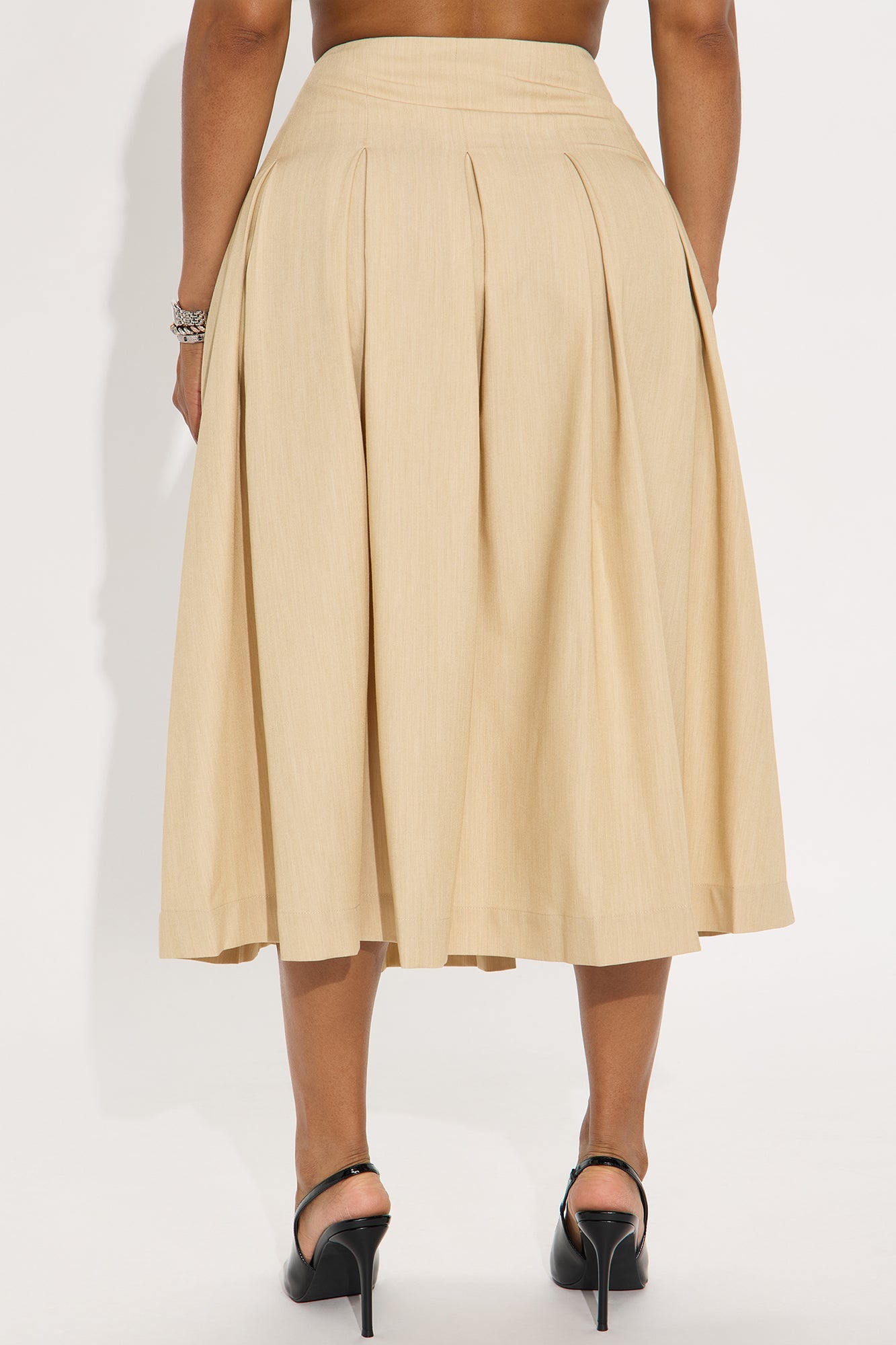 Standing On Business Pleated Midi Skirt - Khaki