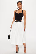 Standing On Business Pleated Midi Skirt - White