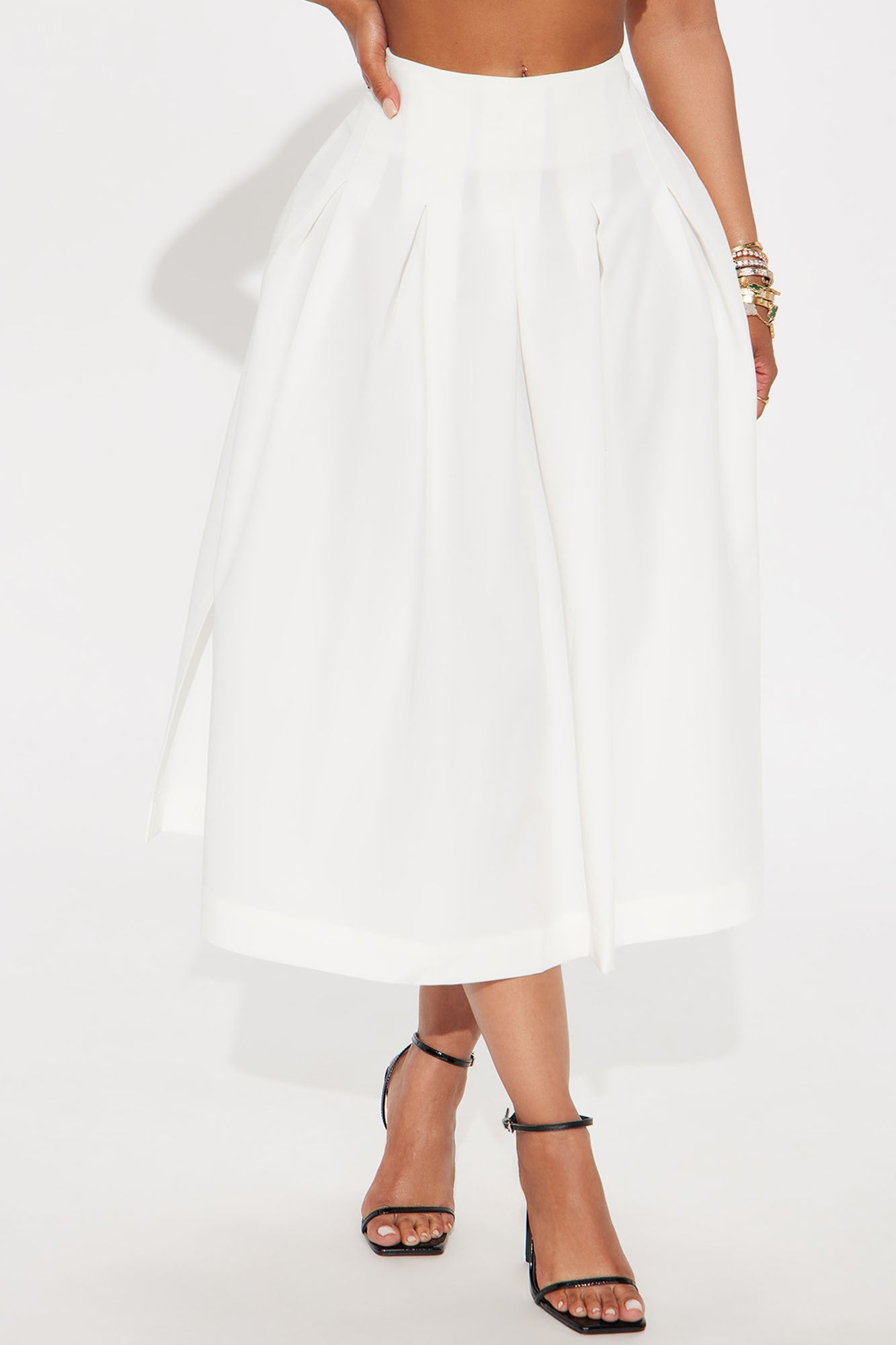 Standing On Business Pleated Midi Skirt - White