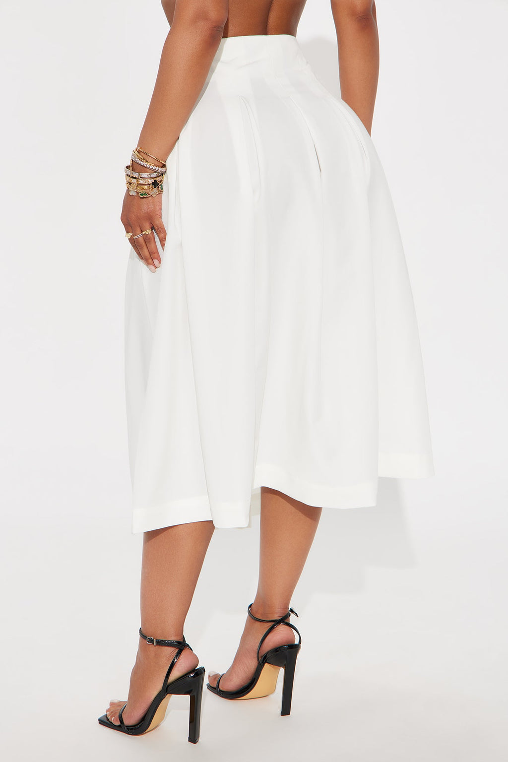 Standing On Business Pleated Midi Skirt - White