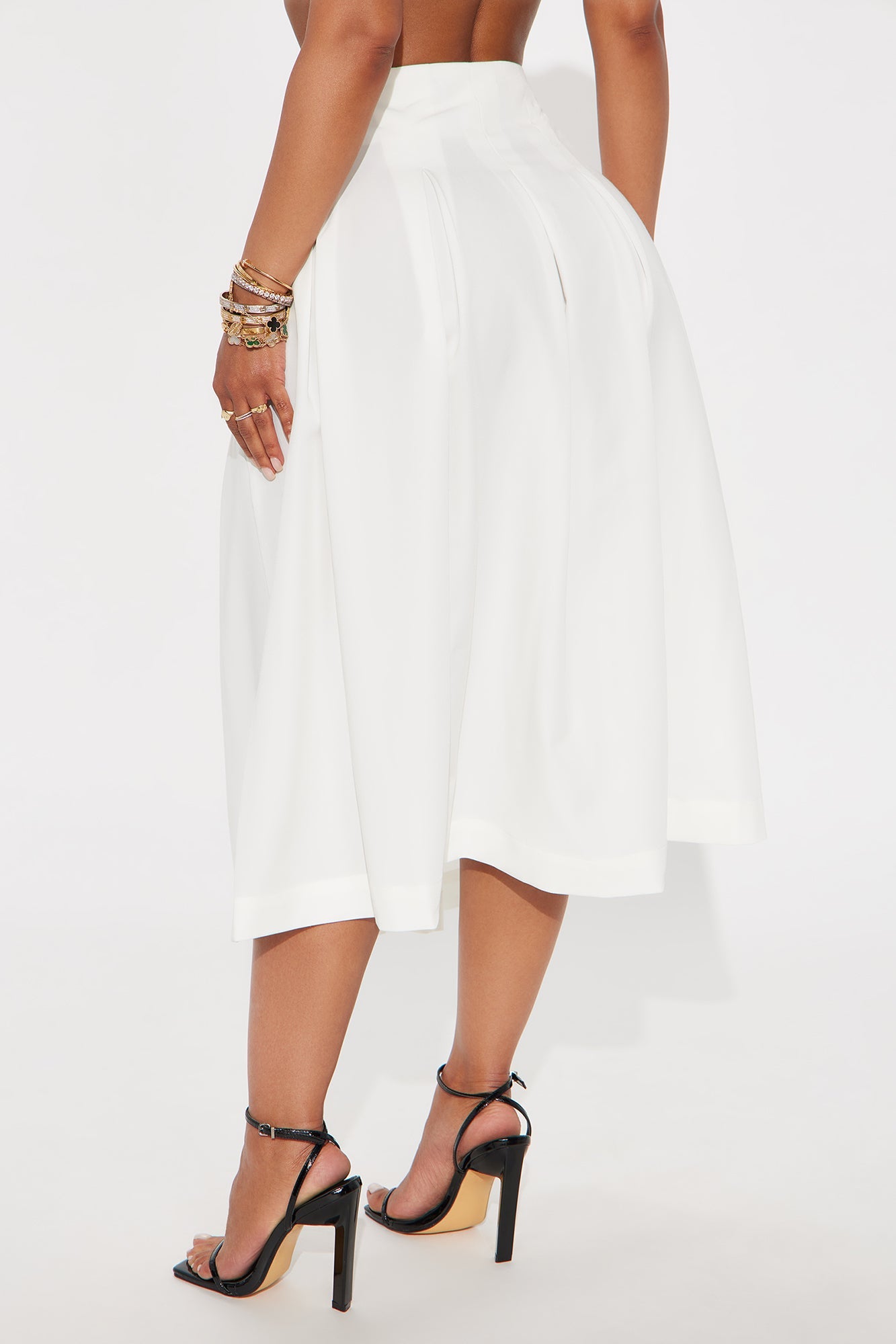 Standing On Business Pleated Midi Skirt - White