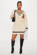Varsity Blues Sweater Mini Dress - Cream
