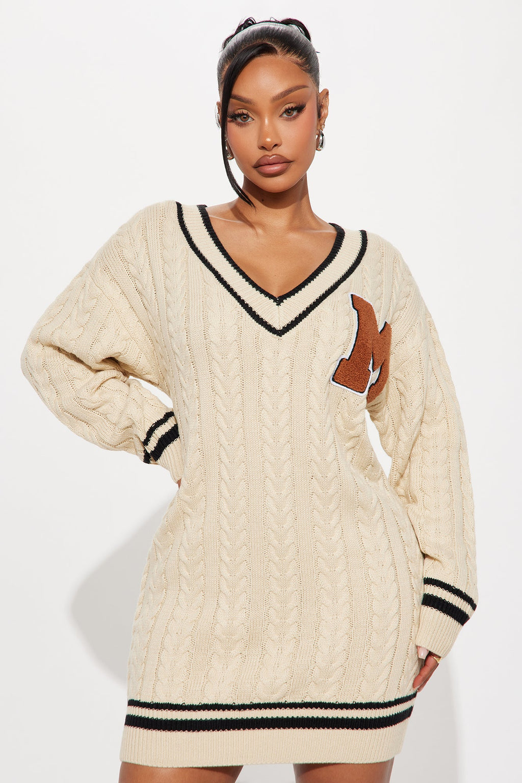 Varsity Blues Sweater Mini Dress - Cream