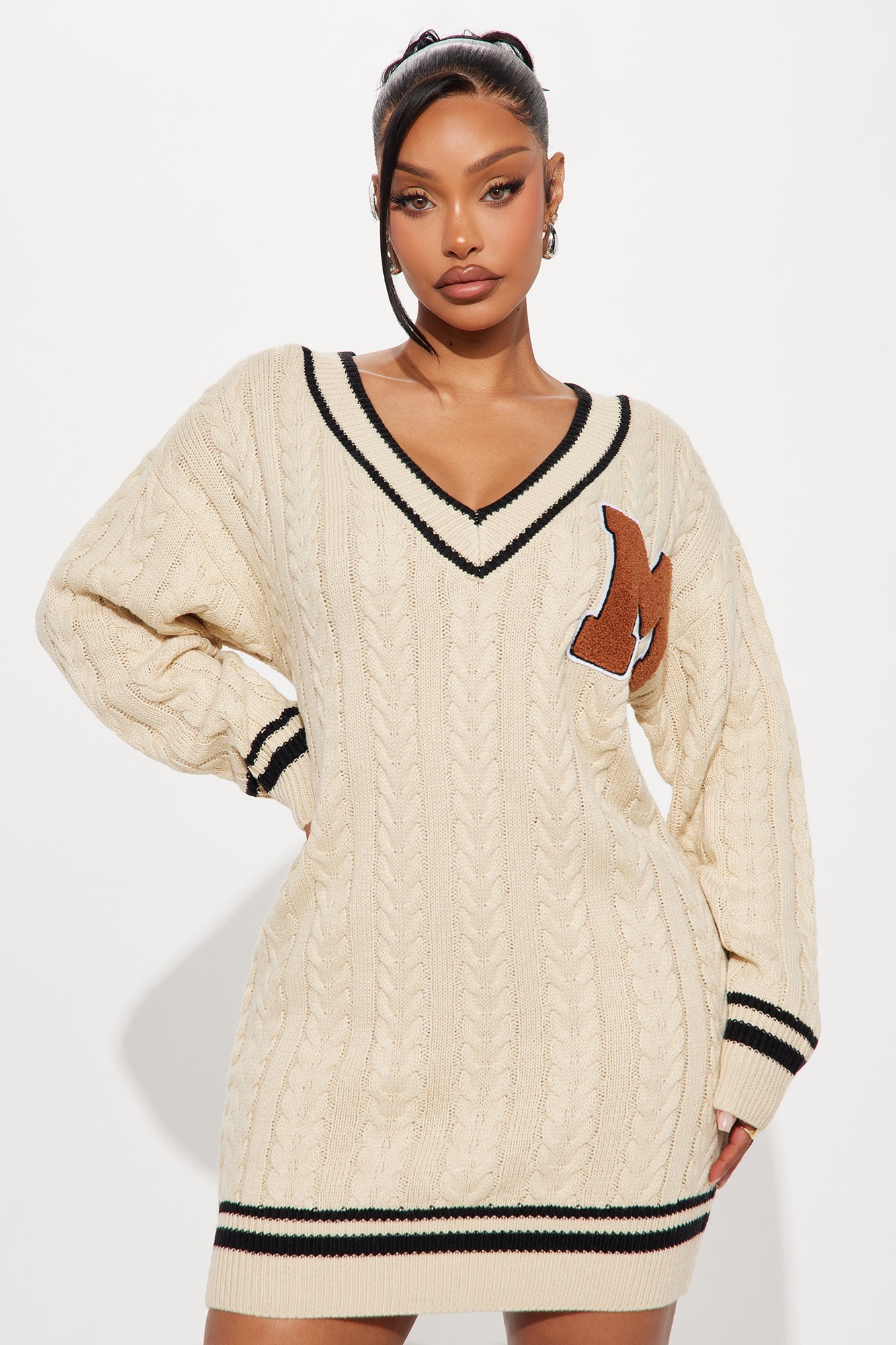 Varsity Blues Sweater Mini Dress - Cream