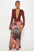 Stuck On You Leopard Floral Maxi Skirt - Brown/combo