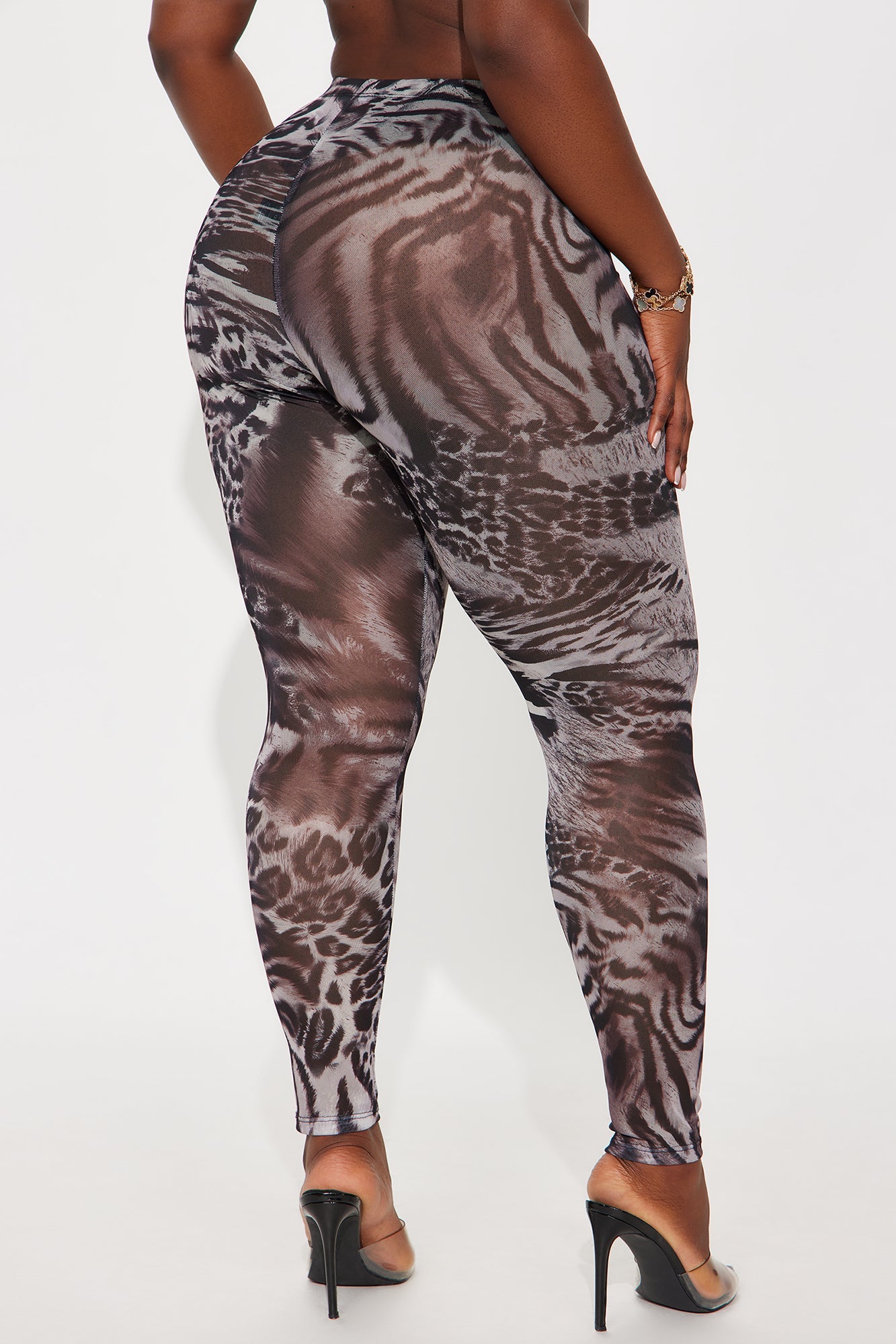 Avalina Animal Print Mesh Legging - Grey/combo