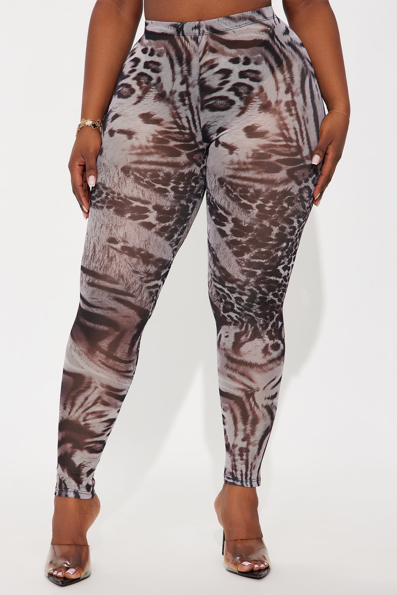Avalina Animal Print Mesh Legging - Grey/combo