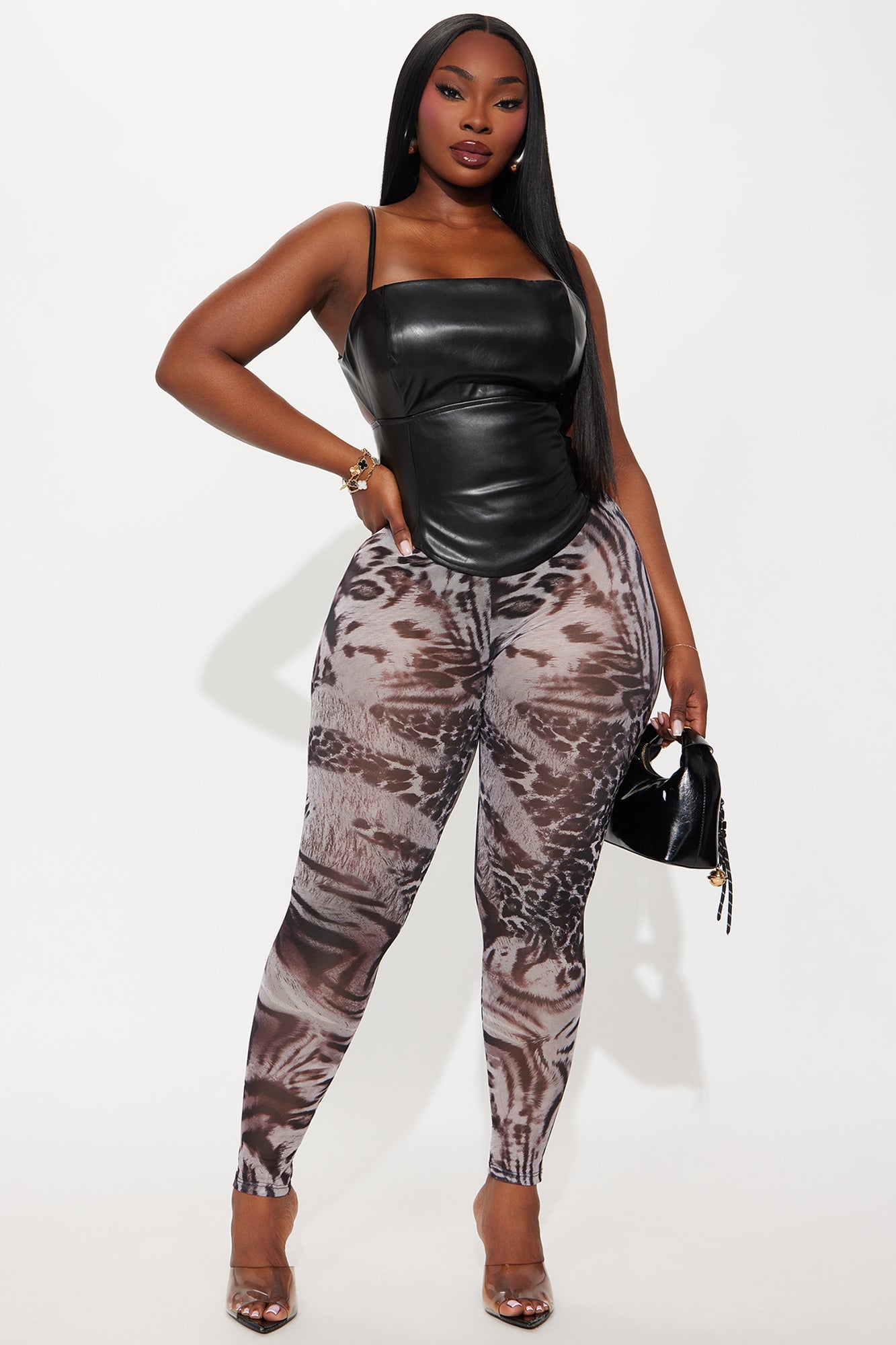 Avalina Animal Print Mesh Legging - Grey/combo