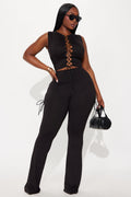 Emani Sleeveless Lace Up Flare Leg Pant Set - Black