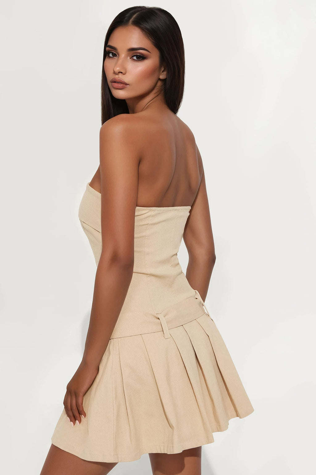 Serena Pleated Mini Dress - Khaki