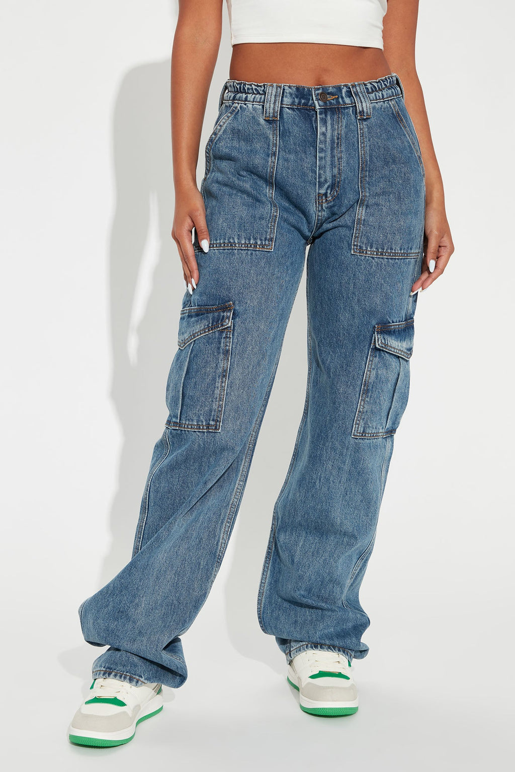 Tall Don't You Worry Wide Leg Cargo Jeans - Medium Blue Wash