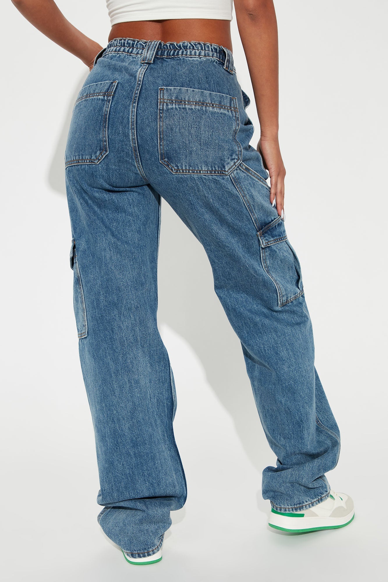Tall Don't You Worry Wide Leg Cargo Jeans - Medium Blue Wash