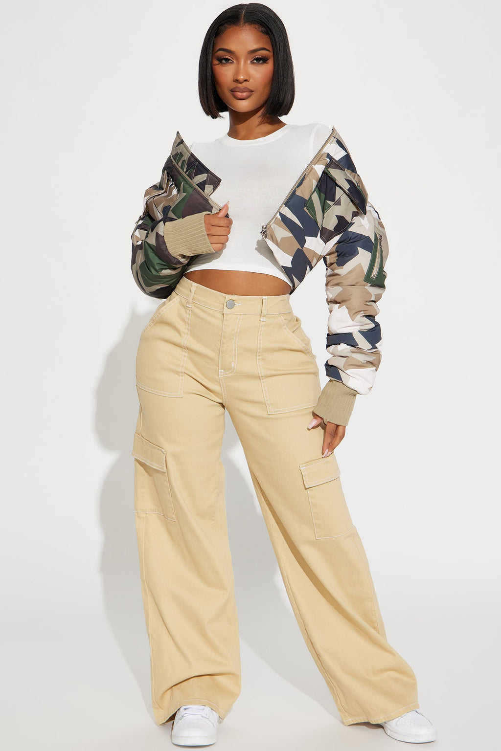 Kiara Abstract Camo Puffer Jacket - Olive/combo