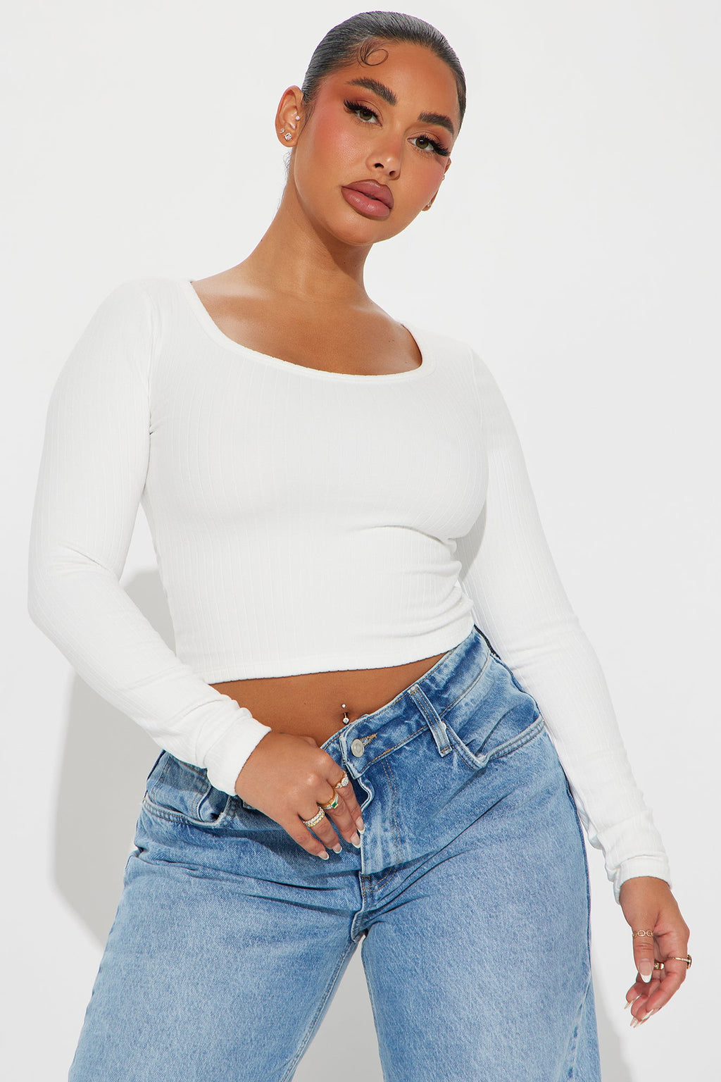 Taylor Scoop Neck Long Sleeve Top - Off White
