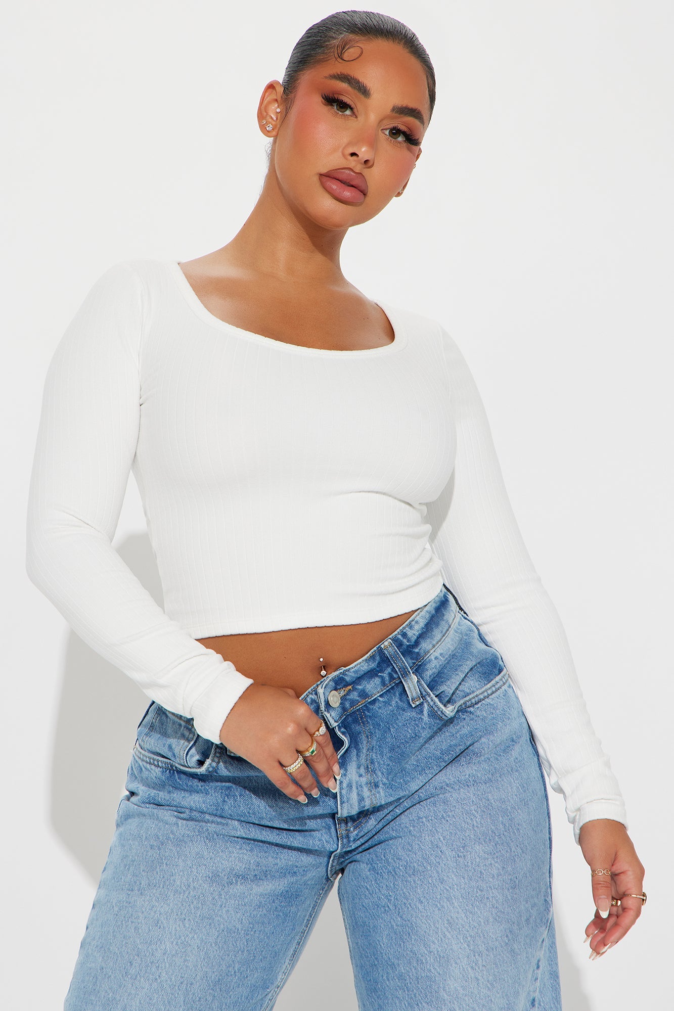 Taylor Scoop Neck Long Sleeve Top - Off White