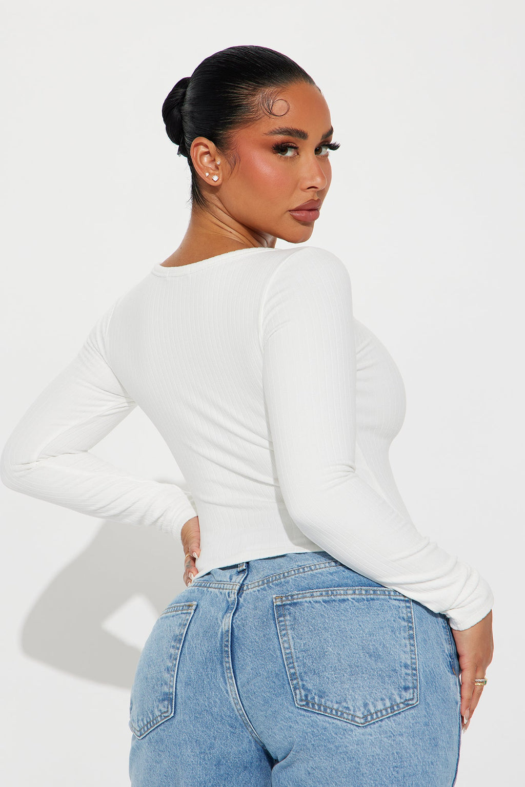 Taylor Scoop Neck Long Sleeve Top - Off White