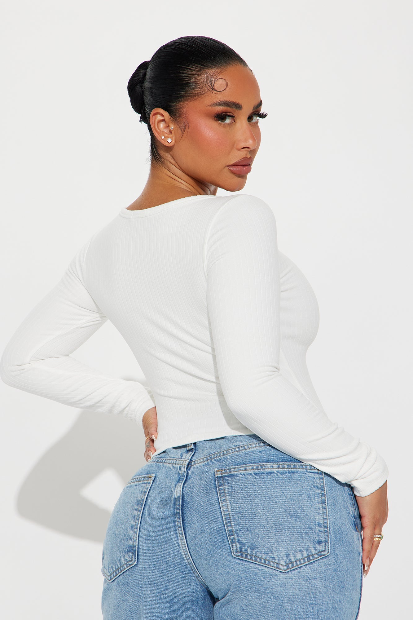 Taylor Scoop Neck Long Sleeve Top - Off White