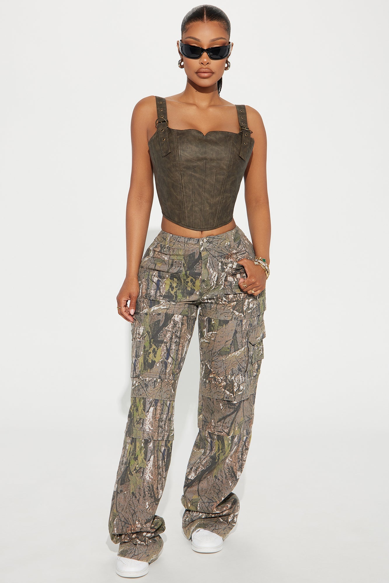 Tall Bree Camo Stretch Cargo Jean - Olive/combo