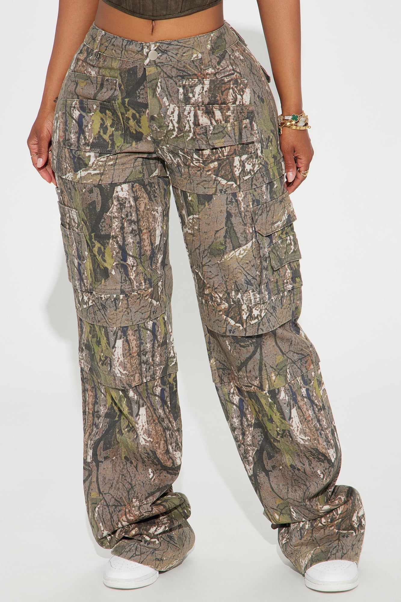 Tall Bree Camo Stretch Cargo Jean - Olive/combo