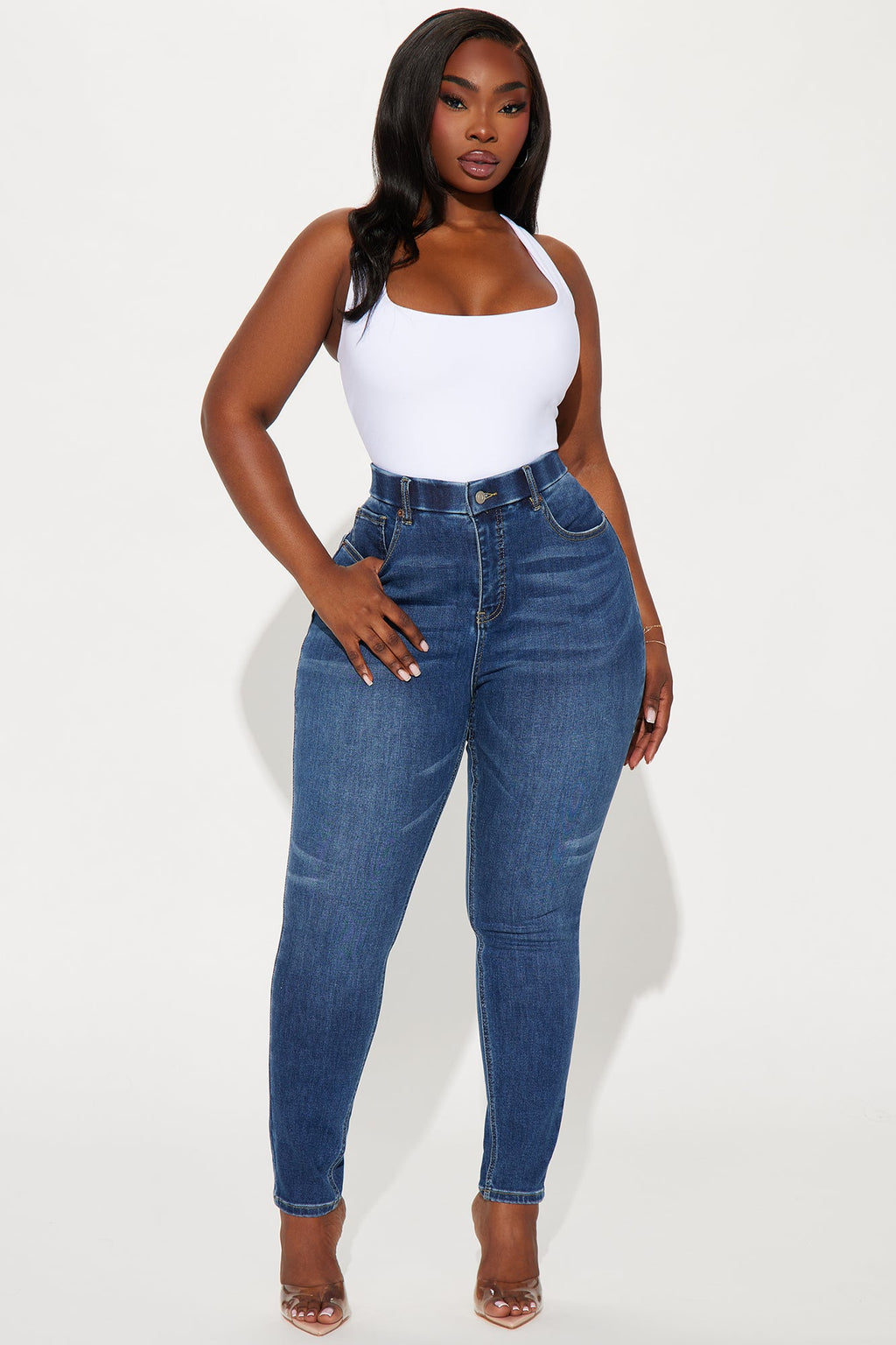 Taking It Over Tummy Control Stretch Skinny Jeans - Dark Wash