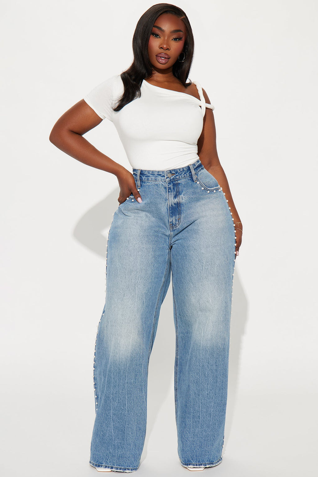 Clutching My Pearls Baggy Wide Leg Jeans - Medium Wash