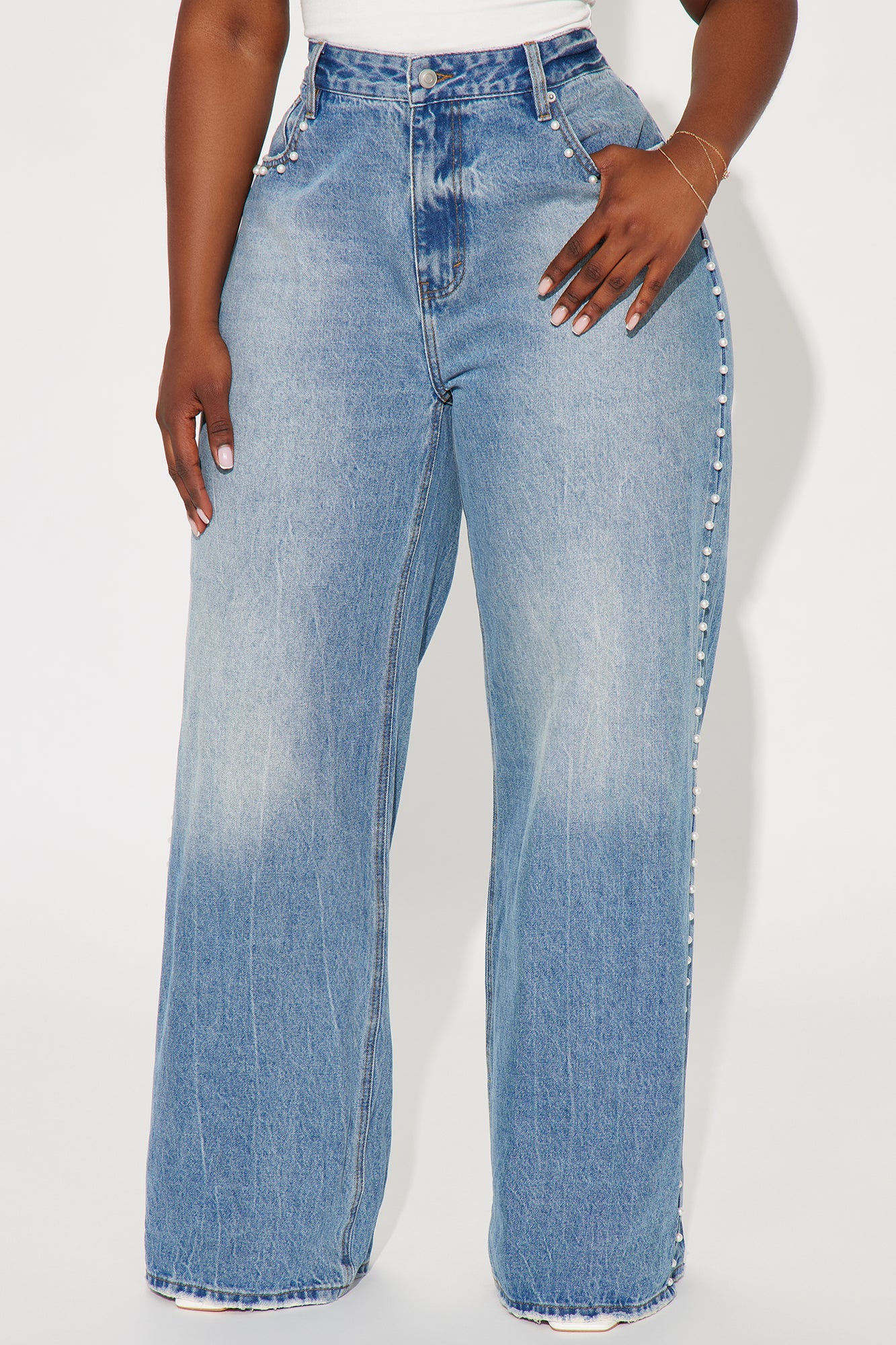 Clutching My Pearls Baggy Wide Leg Jeans - Medium Wash
