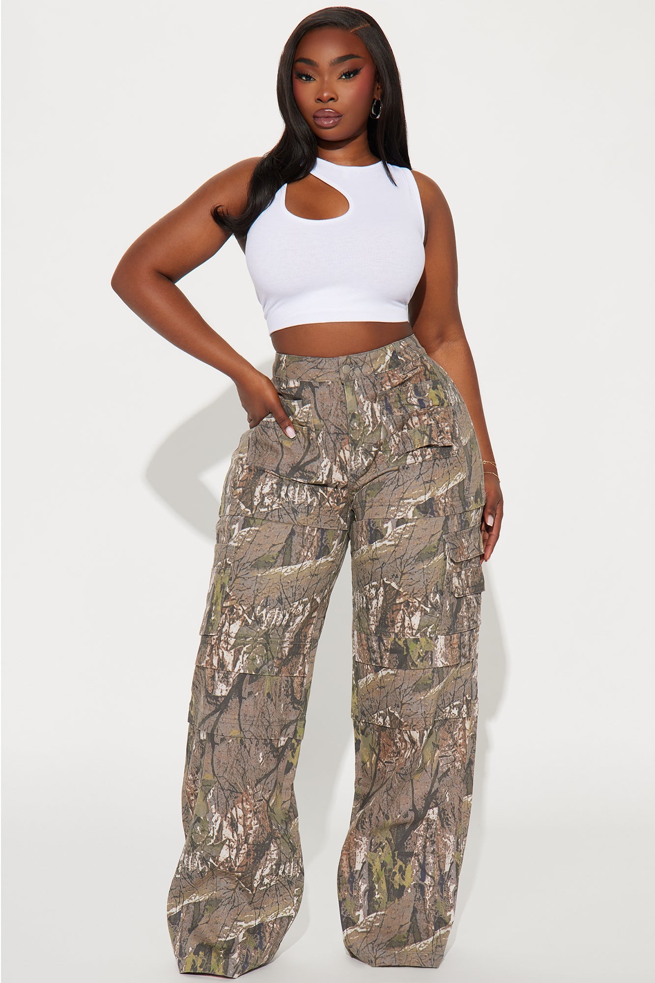 Tall Bree Camo Stretch Cargo Jean - Olive/combo