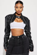 Jessie Faux Leather Cropped Bolero Jacket - Black