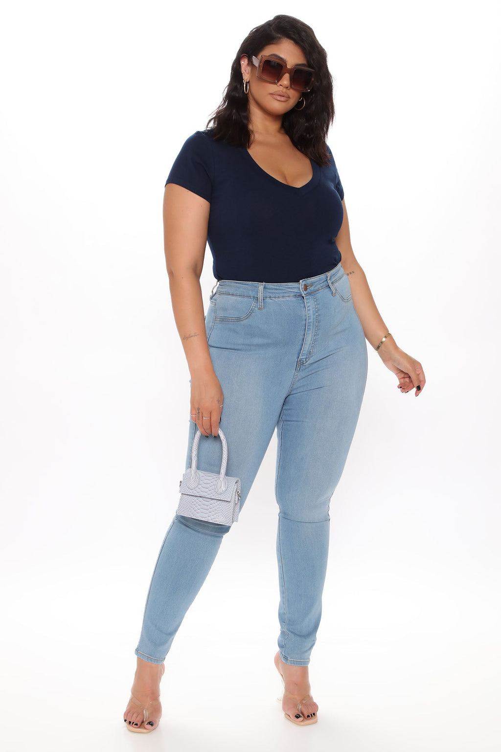 Carla Basic V Tee - Navy