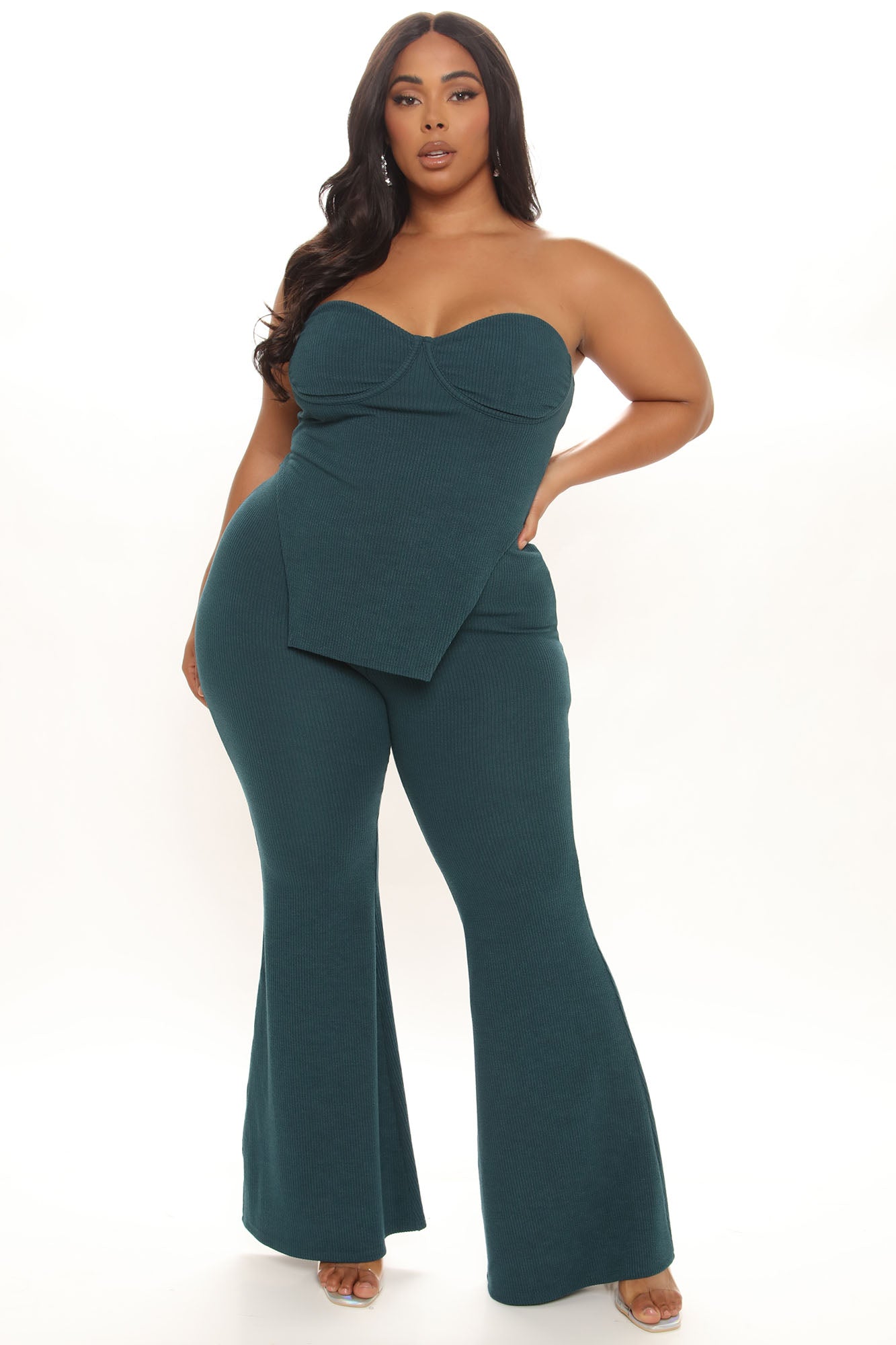 Call My Name Ribbed Pant Set - Hunter