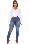 Get My Good Side Slit Premium Stretch Skinny Jeans - Medium Blue Wash