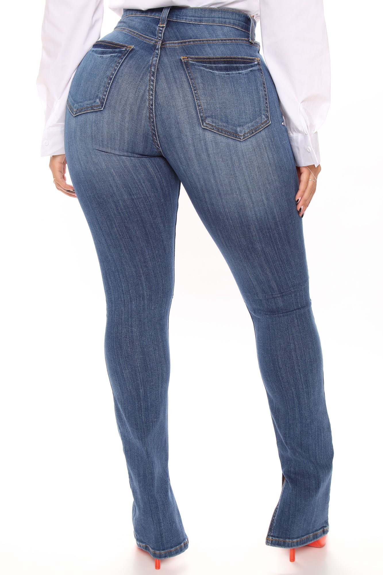 Get My Good Side Slit Premium Stretch Skinny Jeans - Medium Blue Wash