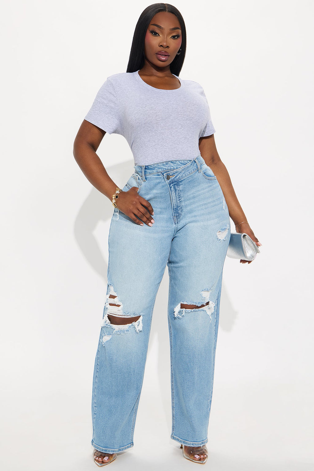 Iconic Crossover Straight Leg Jeans - Light Wash